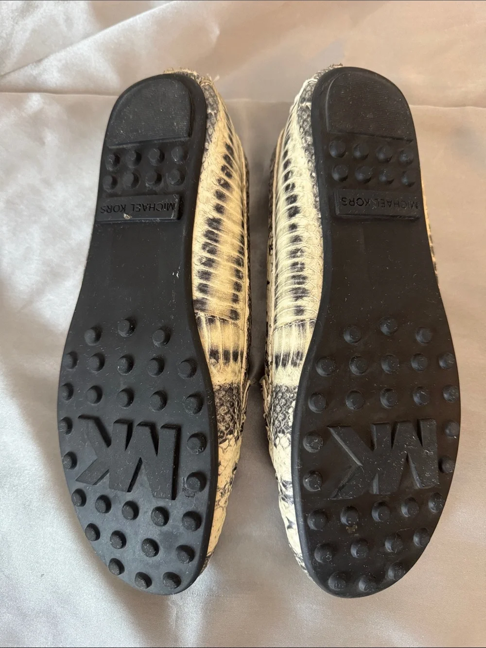 Michael Kors Black and Cream Snake-Print Leather Loafers